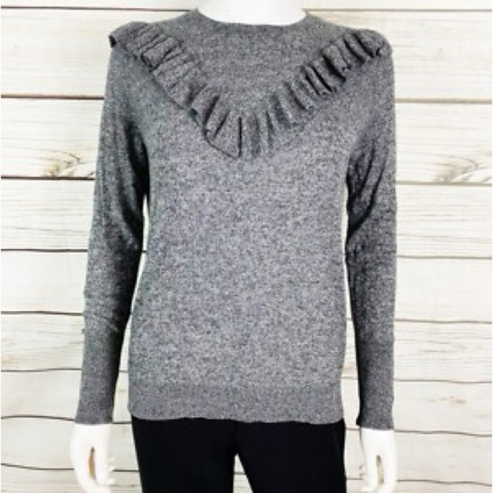 A New Day Womens Sweater L Gray Ruffle Accents Long Sleeve Lightweight Pullover